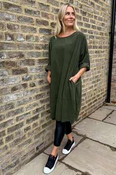 Deborah Needlecord Dress Khaki