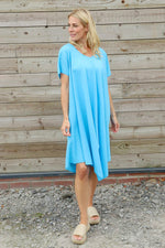 Nivana Dip Side Linen Dress Kingfisher Kingfisher - Nivana Dip Side Linen Dress Kingfisher