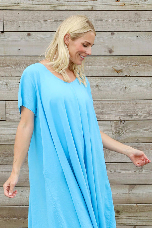Nivana Dip Side Linen Dress Kingfisher - Image 3