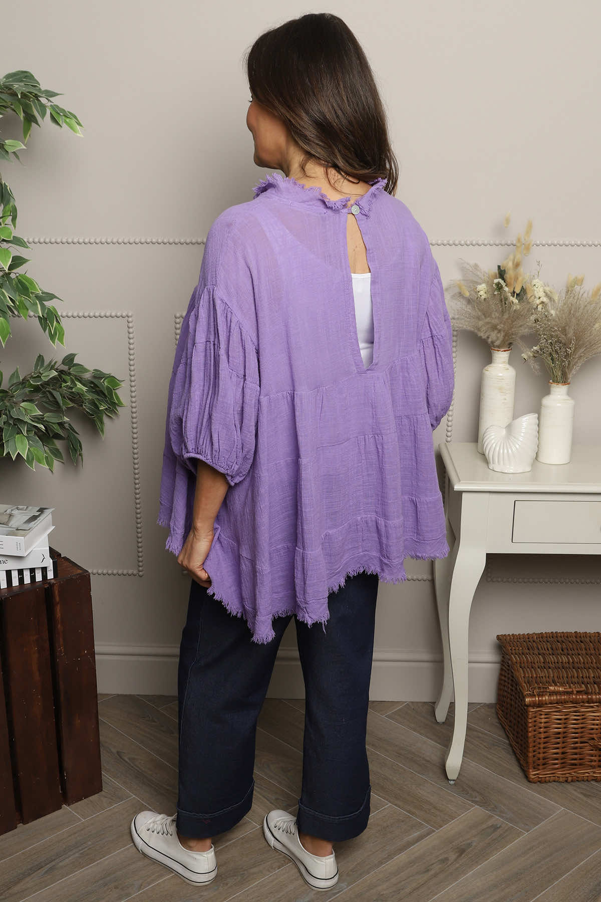 Bingham Tiered Cotton Top Purple