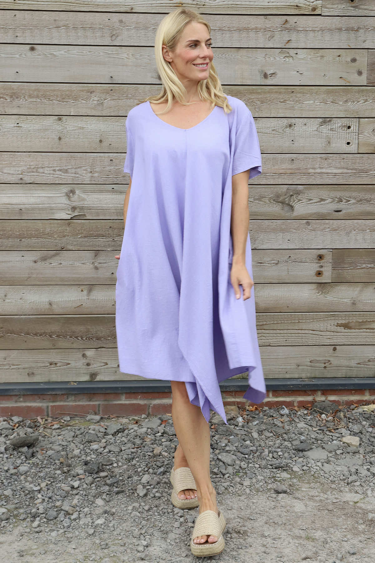 Nivana Dip Side Linen Dress Lilac