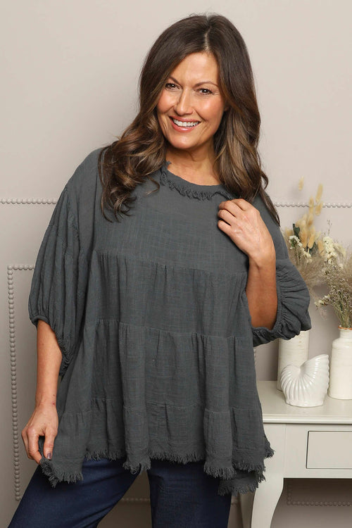 Bingham Tiered Cotton Top Charcoal - Image 2