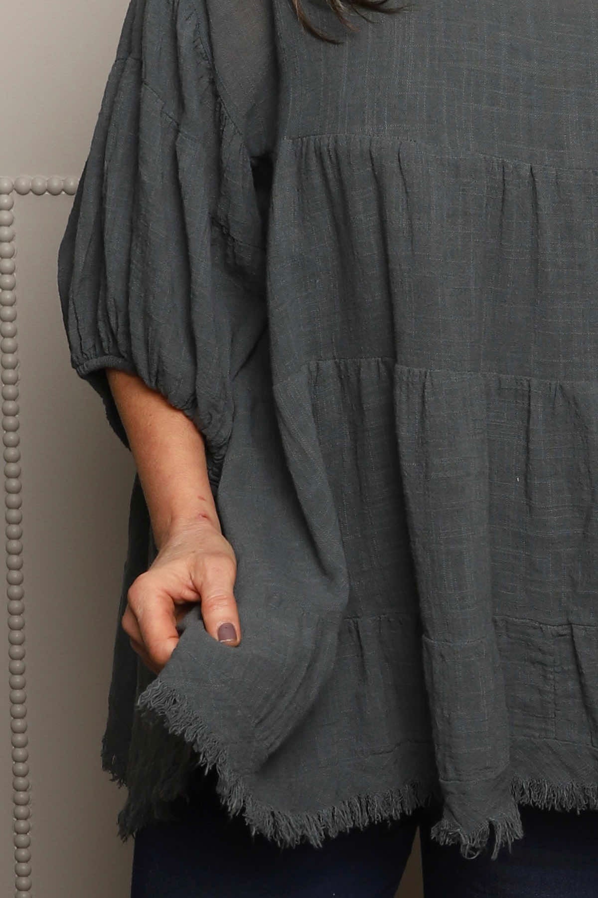 Bingham Tiered Cotton Top Charcoal