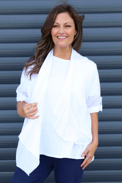 Francine Drape Front Linen Jacket White
