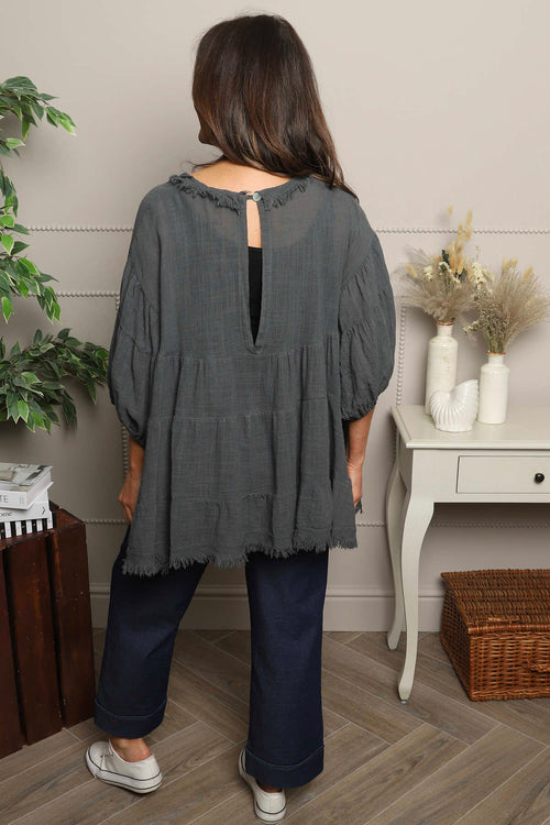 Bingham Tiered Cotton Top Charcoal - Image 4