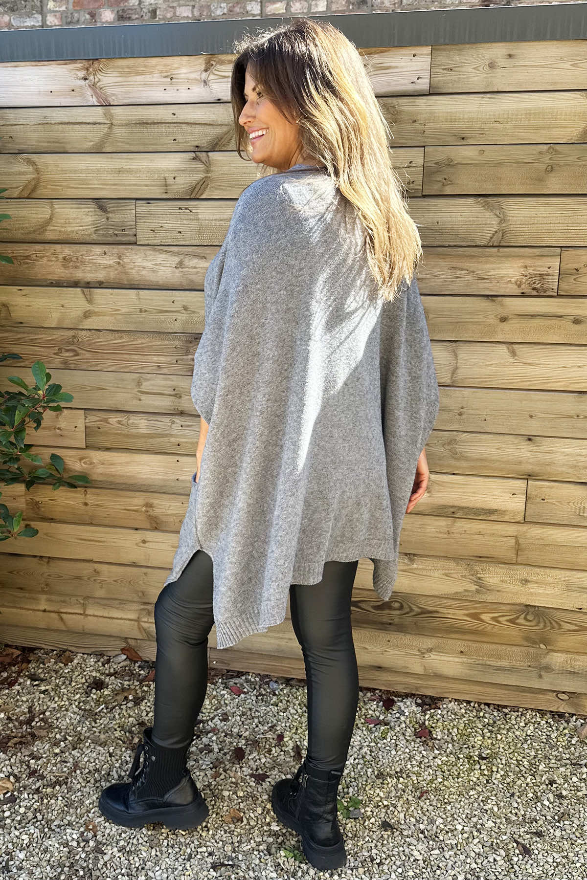 Ellie V-Neck Poncho Jumper Mid Grey