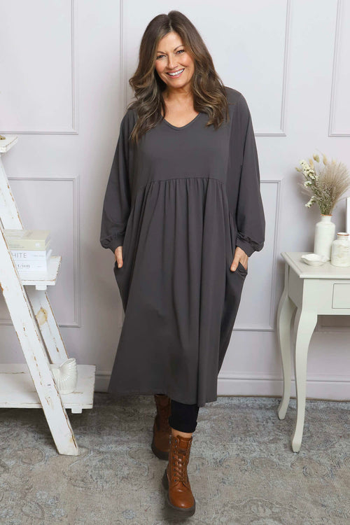 Eliza Cotton Dress Charcoal - Image 1