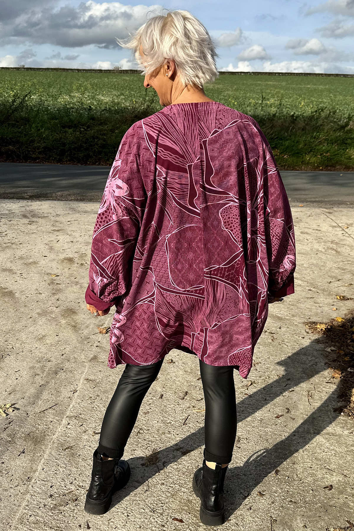 Connie Print Cord Oversized Top Burgundy