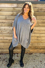 Ellie V-Neck Poncho Jumper Mid Grey Mid Grey - Ellie V-Neck Poncho Jumper Mid Grey