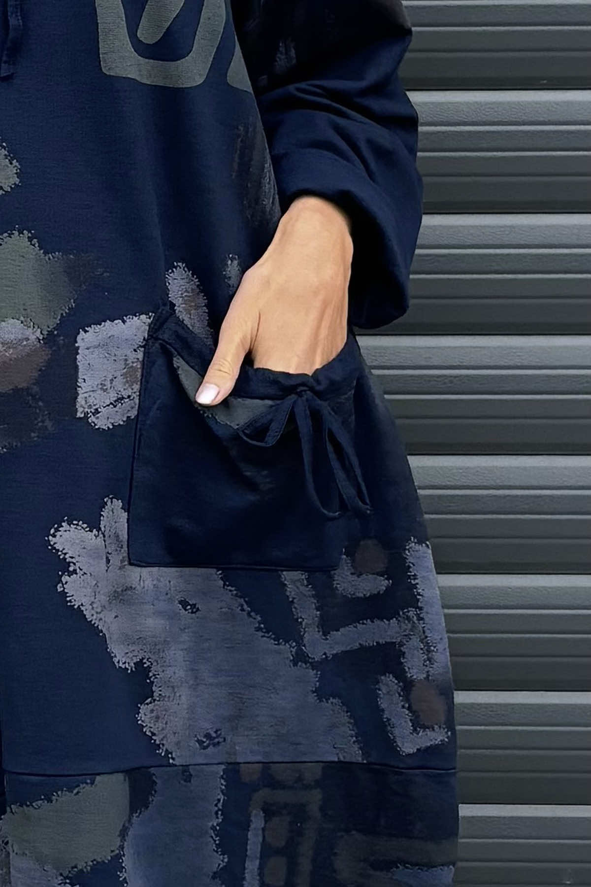 Charlize Print Cowl Neck Cotton Dress Navy