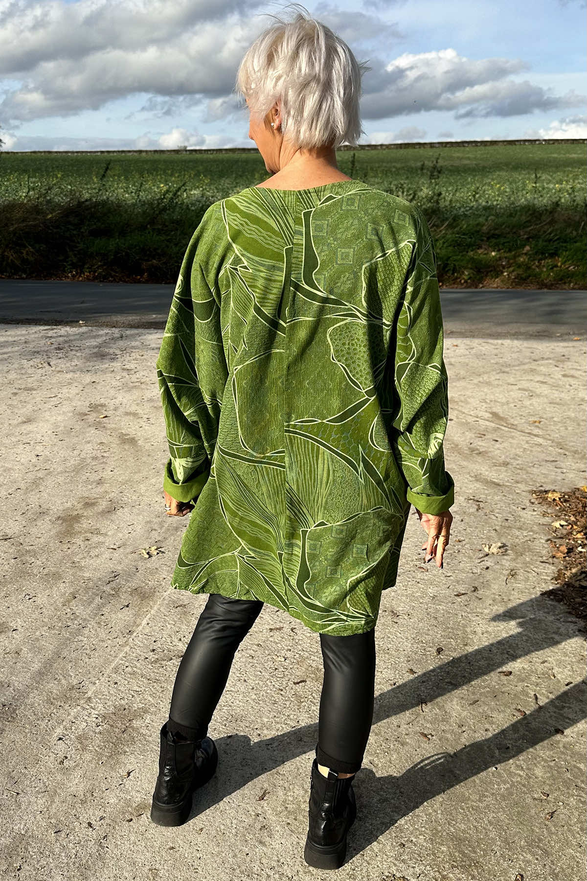 Connie Print Cord Oversized Top Olive