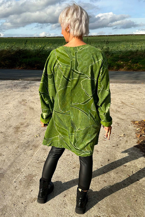 Connie Print Cord Oversized Top Olive - Image 4