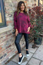 Francesca Print Sequin Shoulder Cotton Top Wine