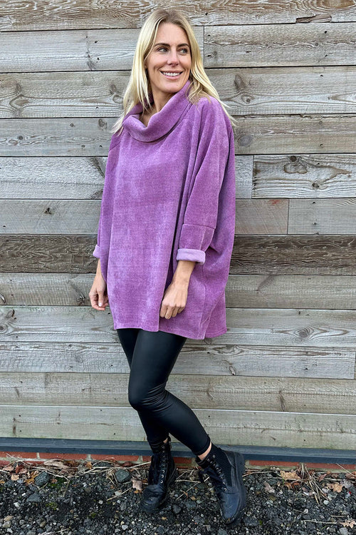 Emmeline Cowl Neck Cord Top Purple - Image 1