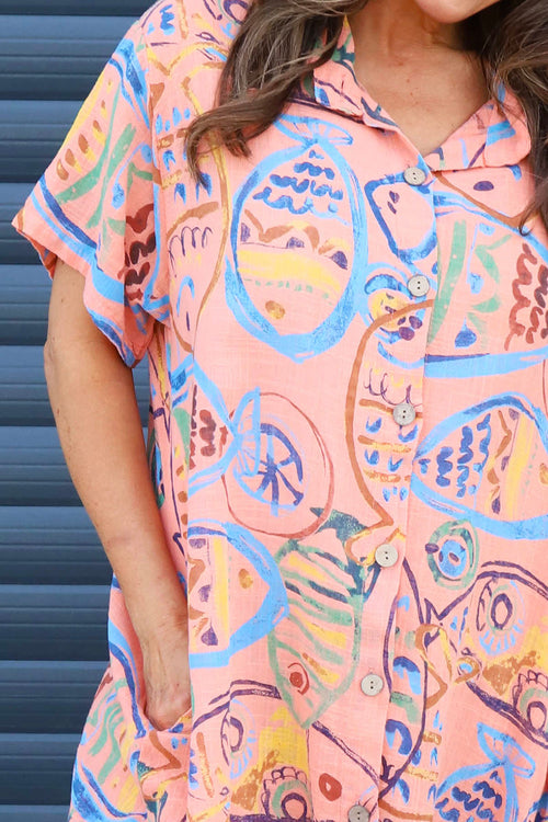 Naida Print Button Tunic Orange - Image 3