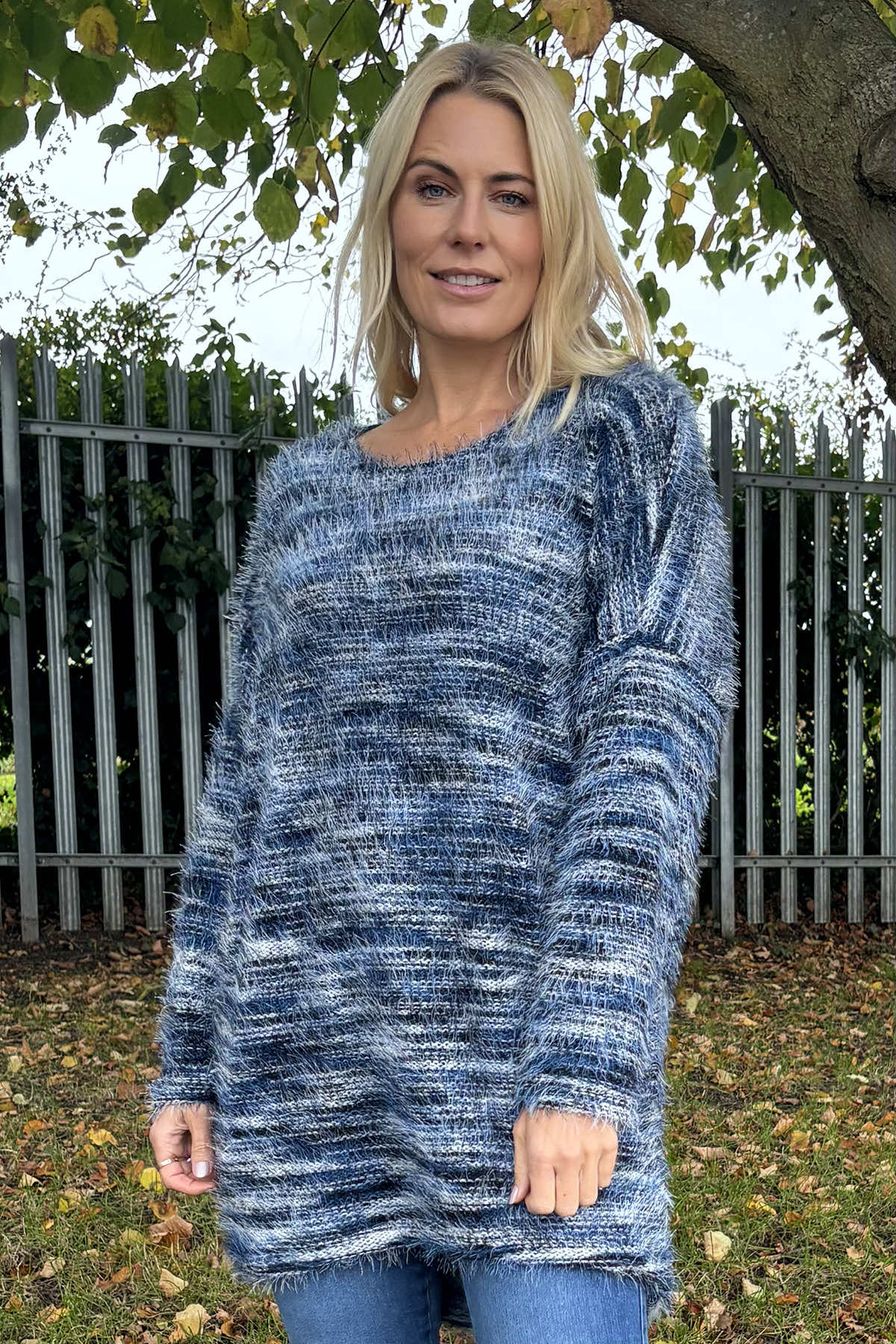 Lowri Fuzzy Stripe Jumper Blue