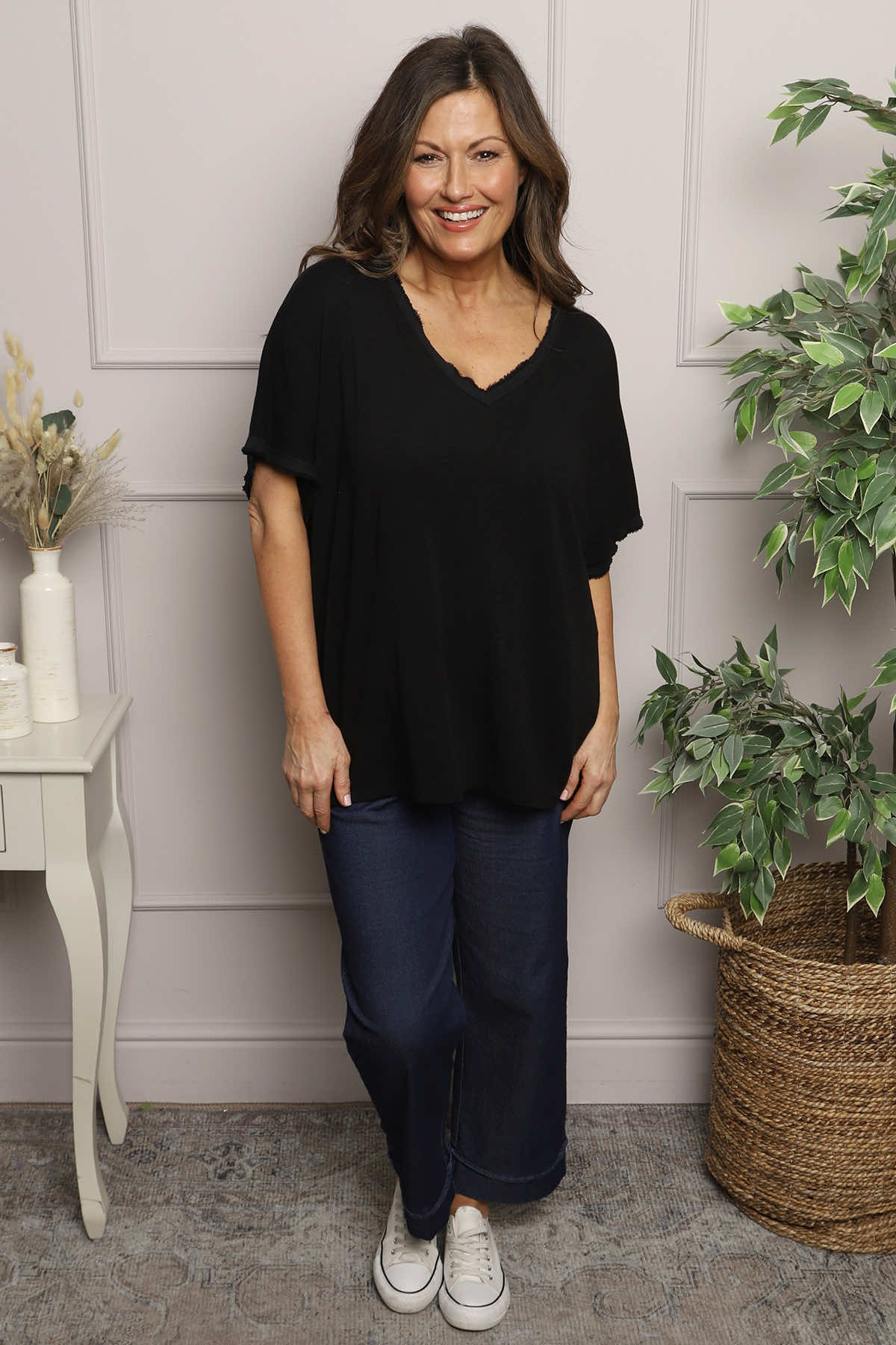 Burford V-Neck Top Black