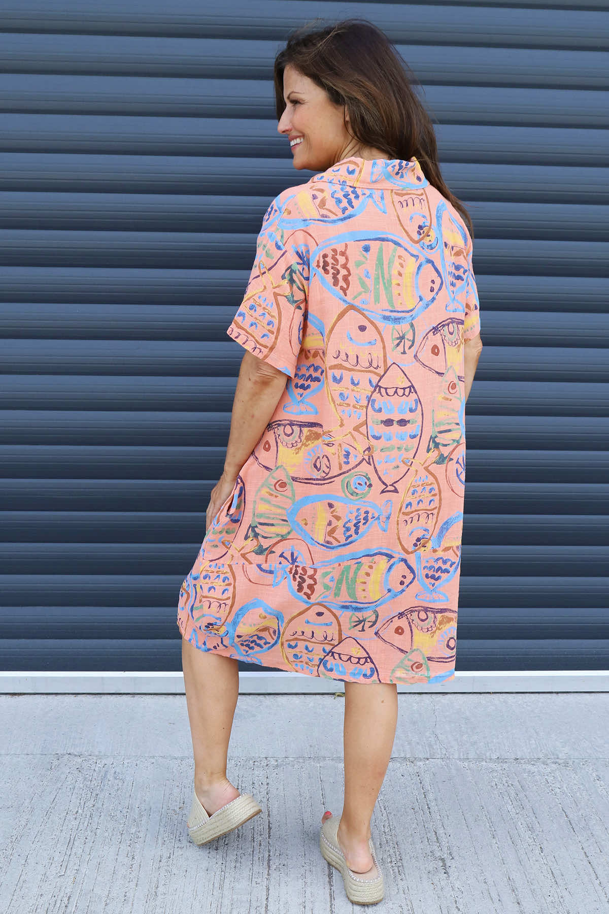 Naida Print Button Tunic Orange