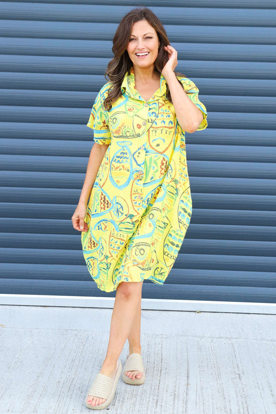 Naida Print Button Tunic Yellow
