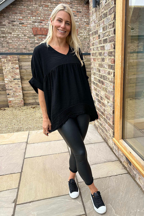 Allison Pleat Hem Top Black