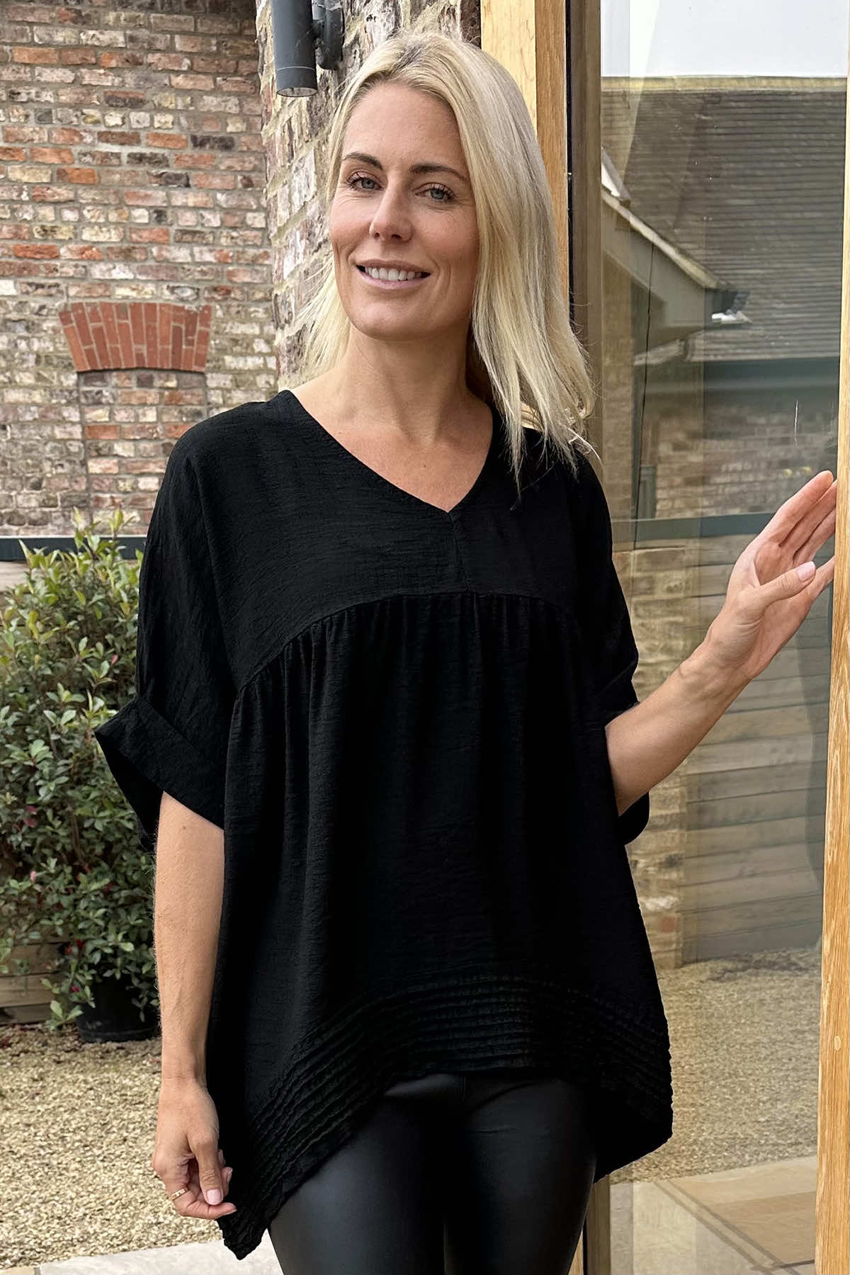 Allison Pleat Hem Top Black