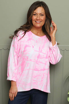 Charnette Long Sleeve Tie Dye Cotton Top Fuchsia