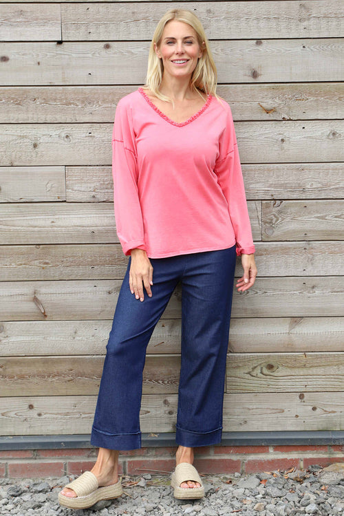 Kinsley Washed V-Neck Cotton Top Red - Image 2