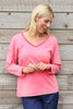 Kinsley Washed V-Neck Cotton Top Red