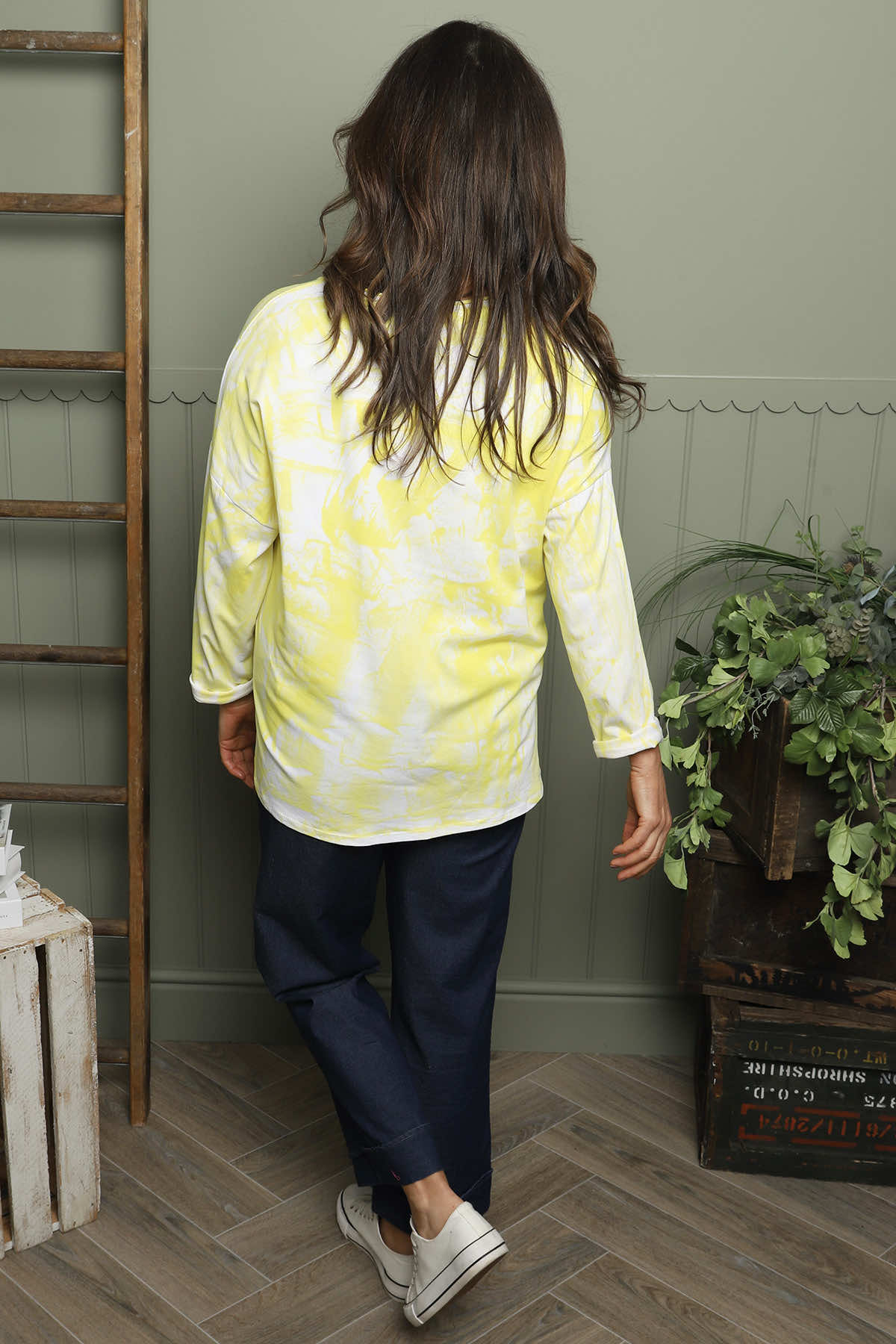 Charnette Long Sleeve Tie Dye Cotton Top Yellow
