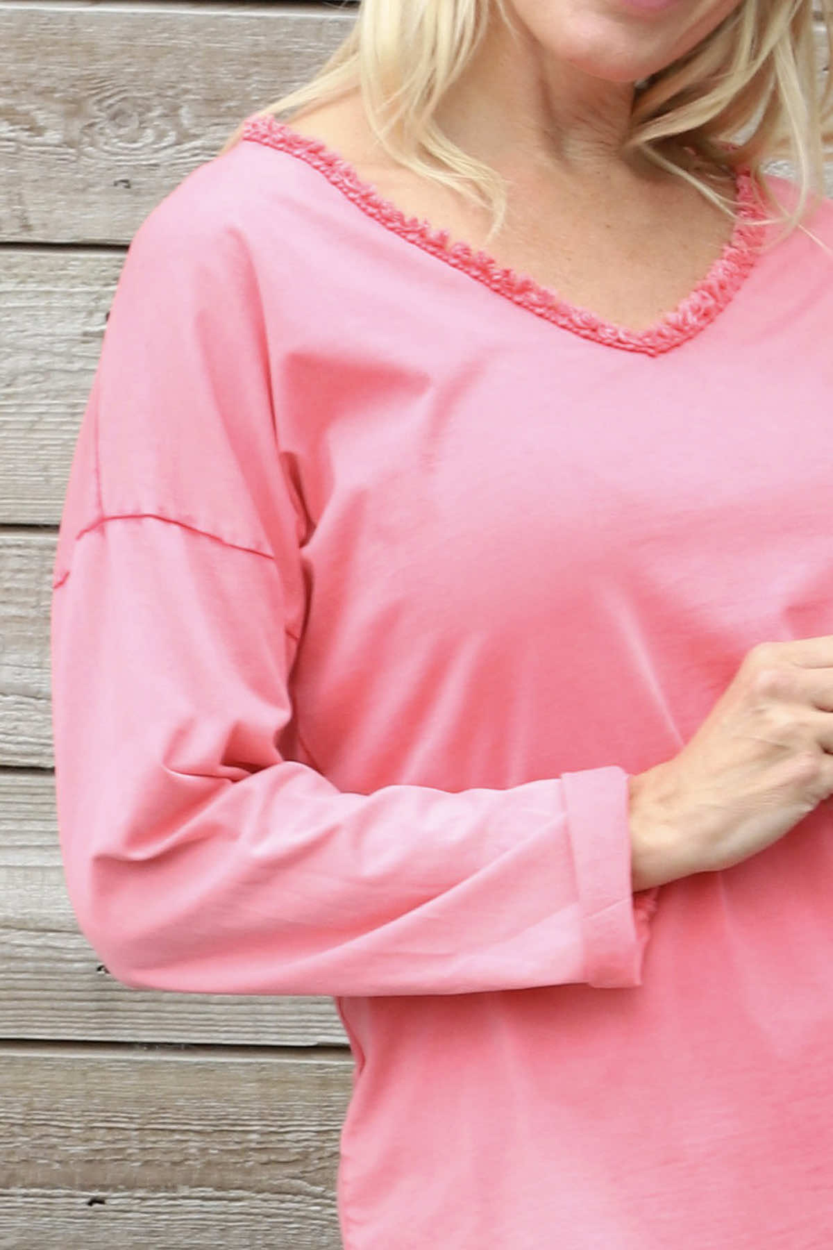 Kinsley Washed V-Neck Cotton Top Red