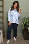 Charnette Long Sleeve Tie Dye Cotton Top Blue