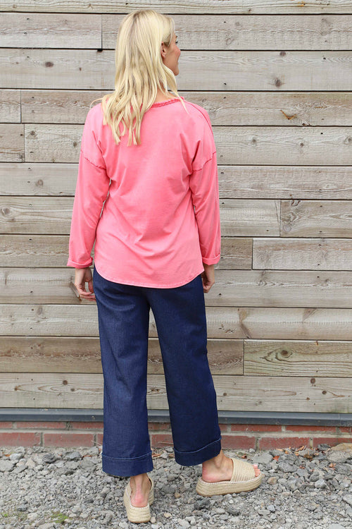 Kinsley Washed V-Neck Cotton Top Red - Image 4