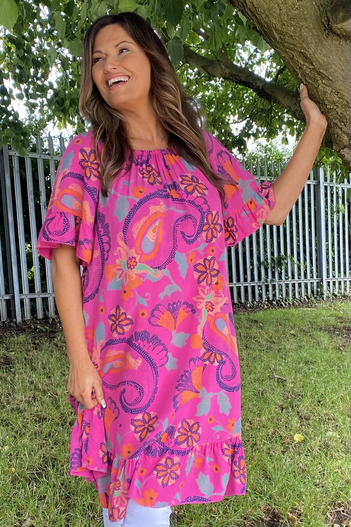 Chesca Paisley Print Tunic Fuchsia