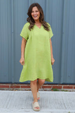Alondra V-Neck Linen Dress Green Green - Alondra V-Neck Linen Dress Green