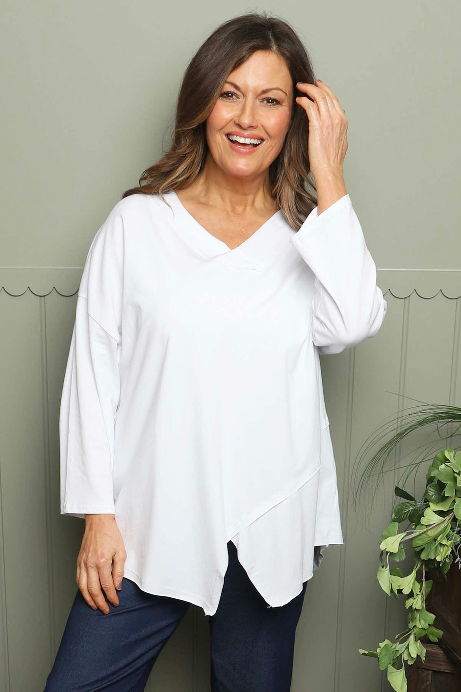Trecia V-Neck Cotton Top White