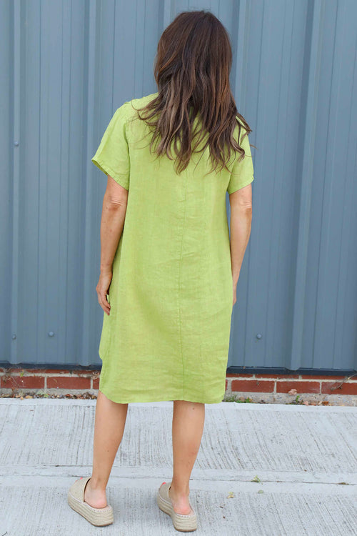 Alondra V-Neck Linen Dress Green - Image 5