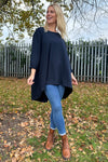 Tamsin Dipped Hem Cotton Top Navy