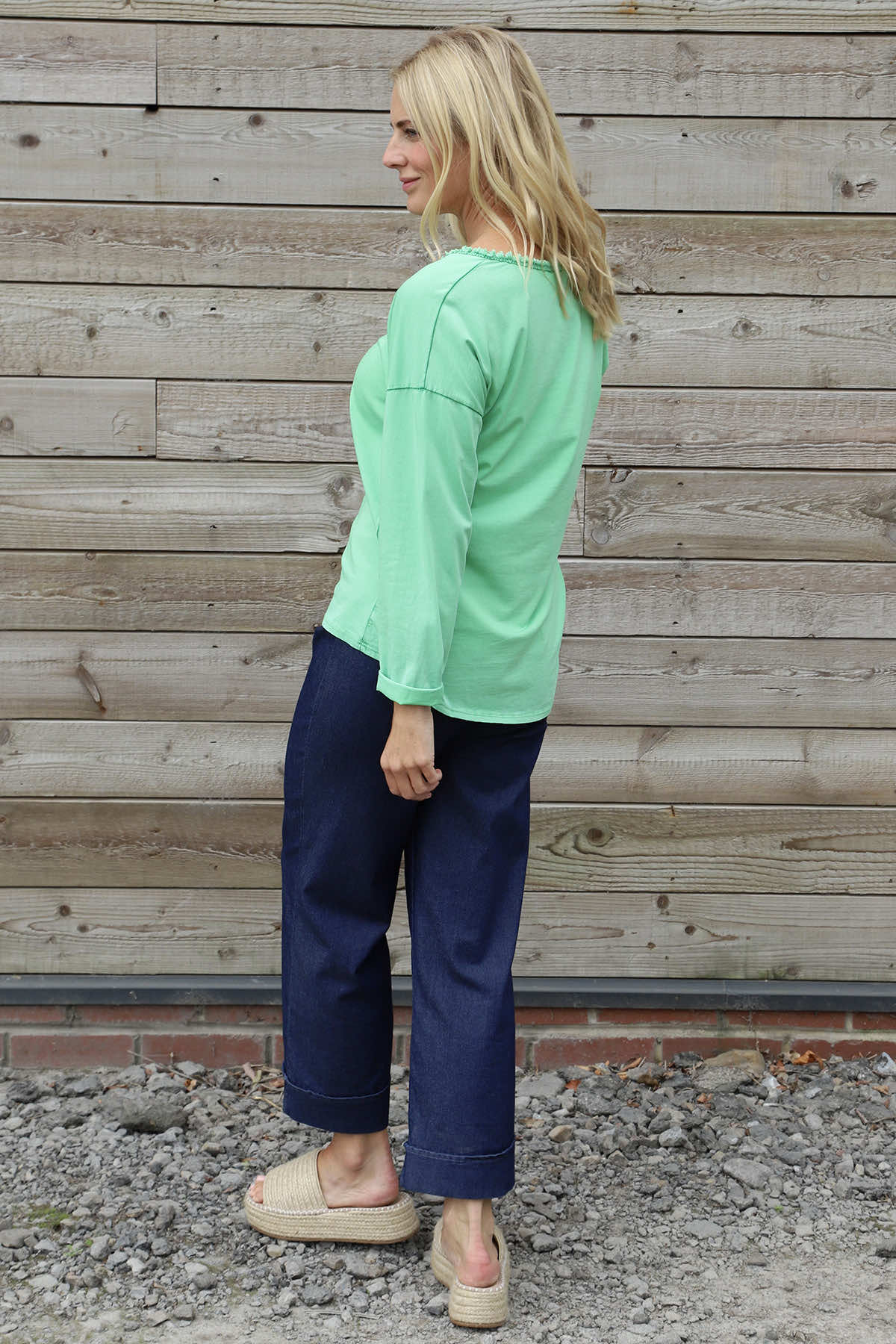 Kinsley Washed V-Neck Cotton Top Green