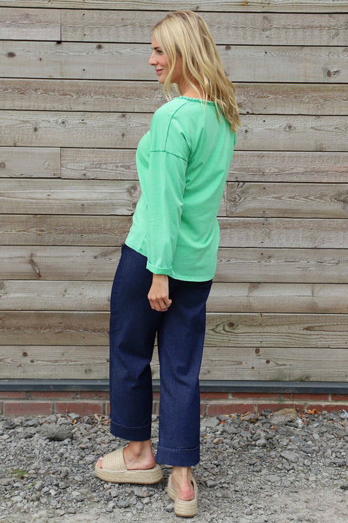 Kinsley Washed V-Neck Cotton Top Green - Image 4