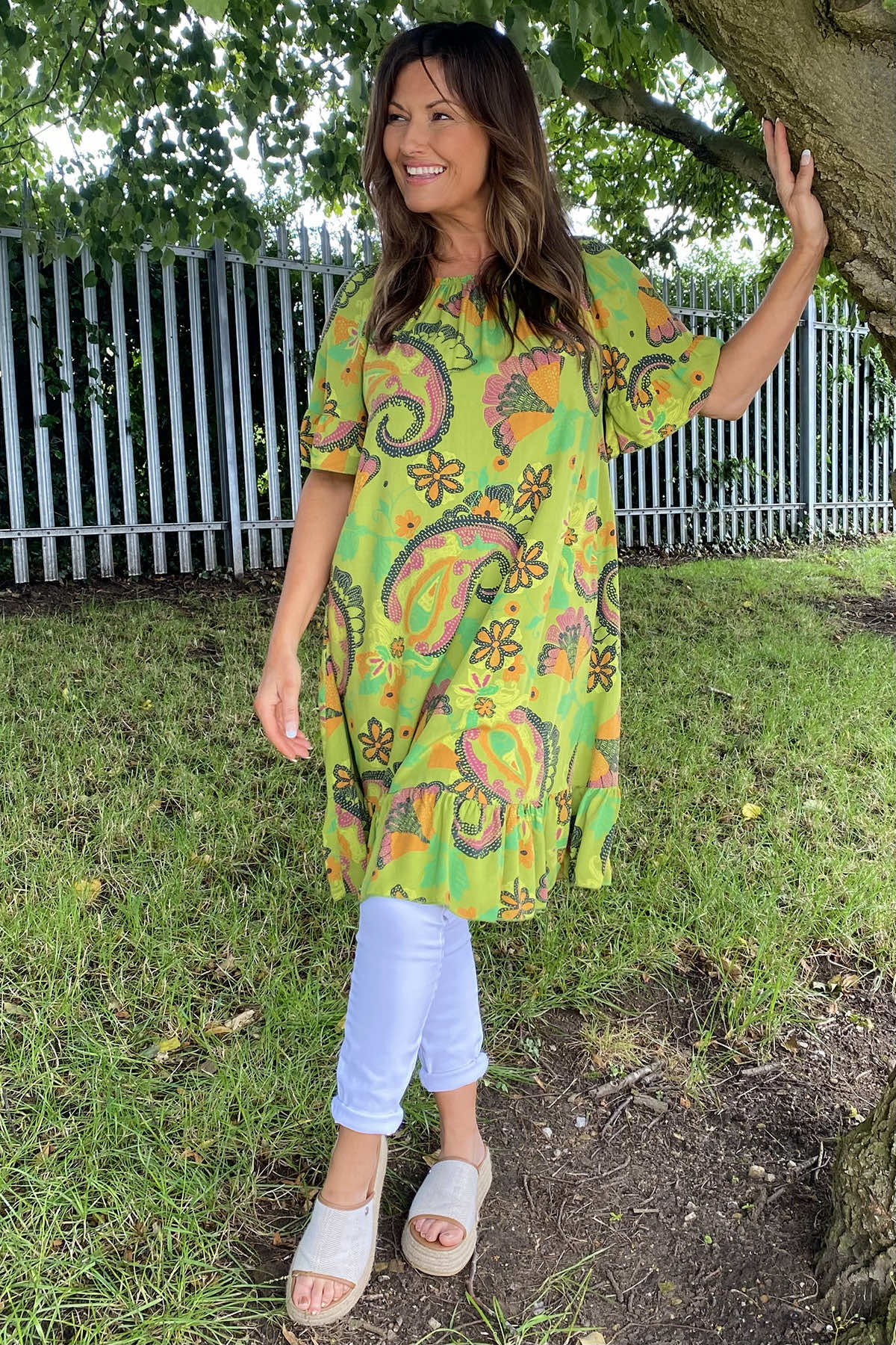 Chesca Paisley Print Tunic Lime