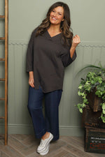 Trecia V-Neck Cotton Top Charcoal Charcoal - Trecia V-Neck Cotton Top Charcoal