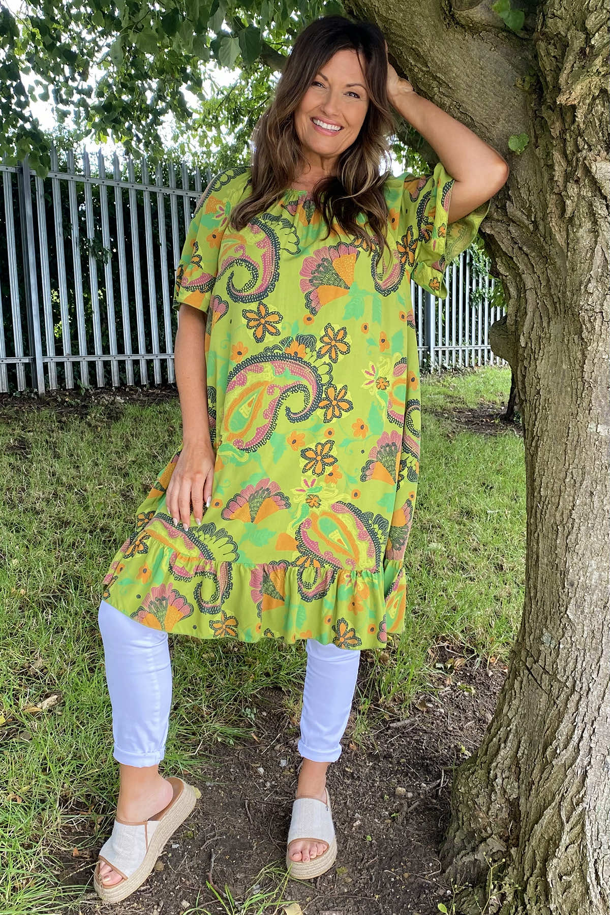 Chesca Paisley Print Tunic Lime