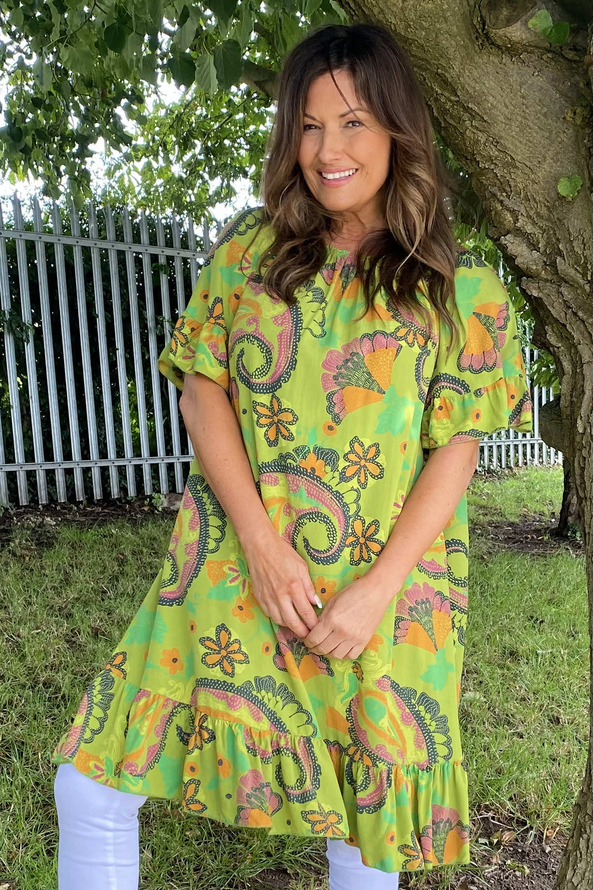 Chesca Paisley Print Tunic Lime