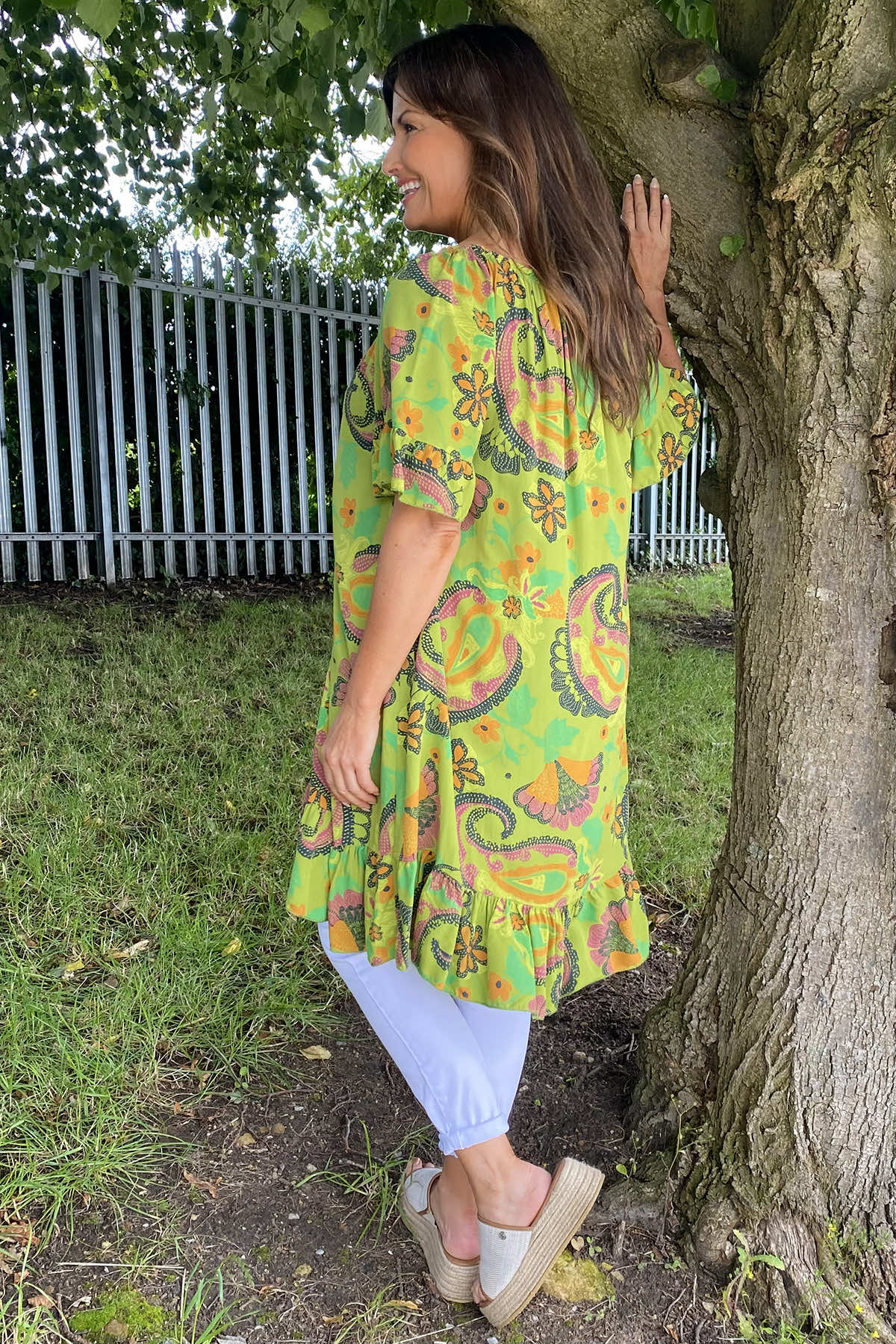 Chesca Paisley Print Tunic Lime