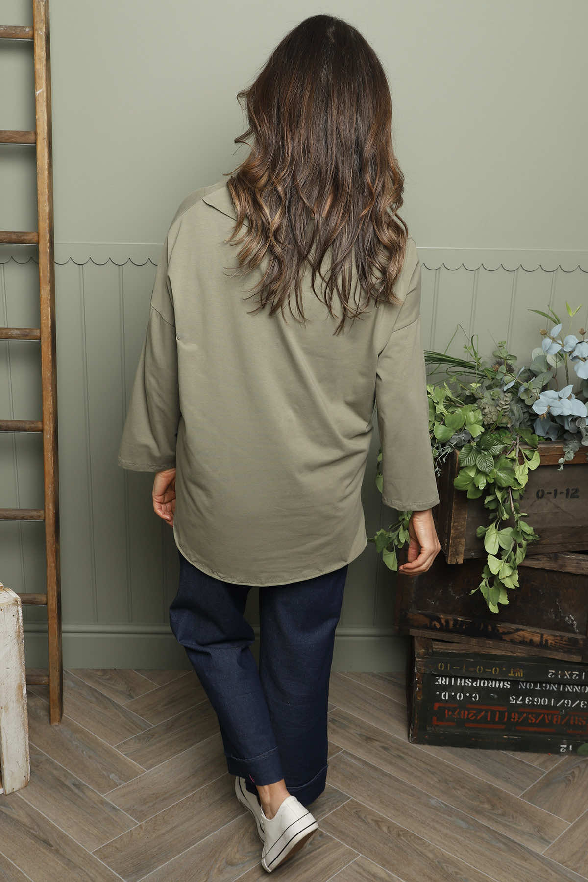 Trecia V-Neck Cotton Top Khaki