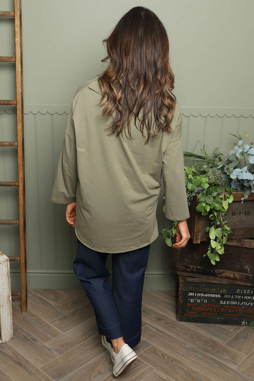 Trecia V-Neck Cotton Top Khaki - Image 4