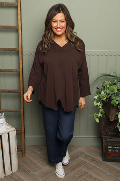 Trecia V-Neck Cotton Top Cocoa