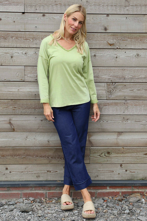 Kinsley Washed V-Neck Cotton Top Olive - Image 2