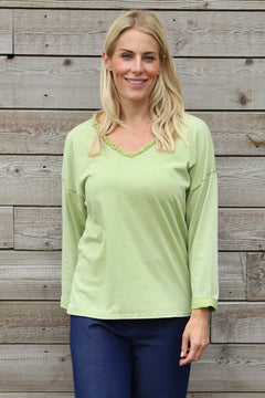 Kinsley Washed V-Neck Cotton Top Olive