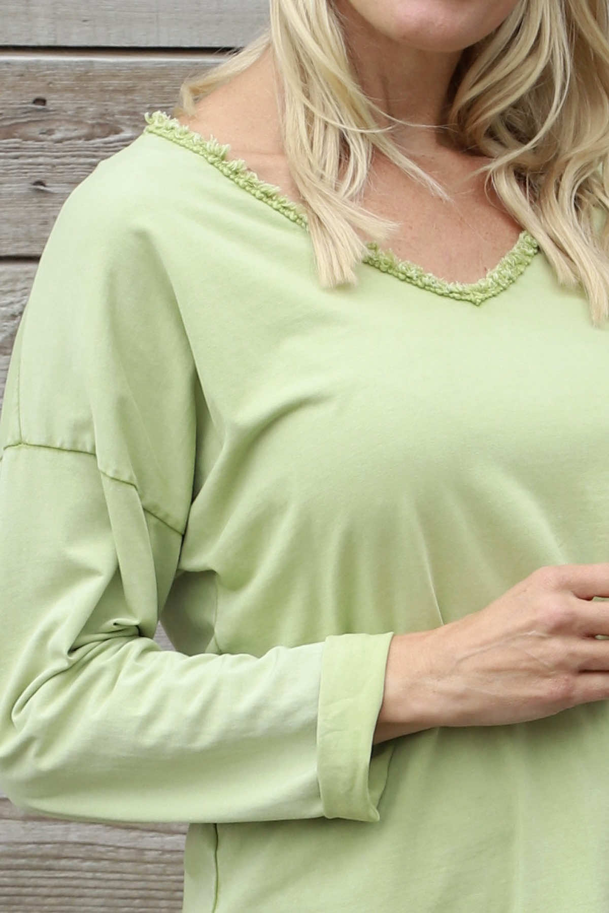 Kinsley Washed V-Neck Cotton Top Olive
